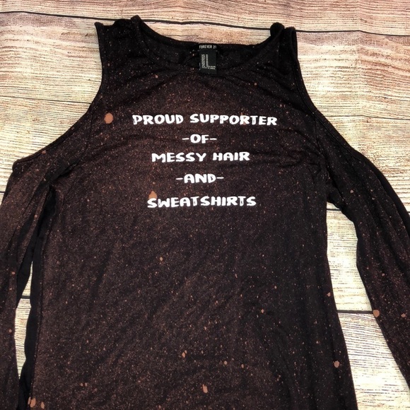 Forever 21 Tops - ACID Washed Messy Hair Long Sleeve Shoulder Tee